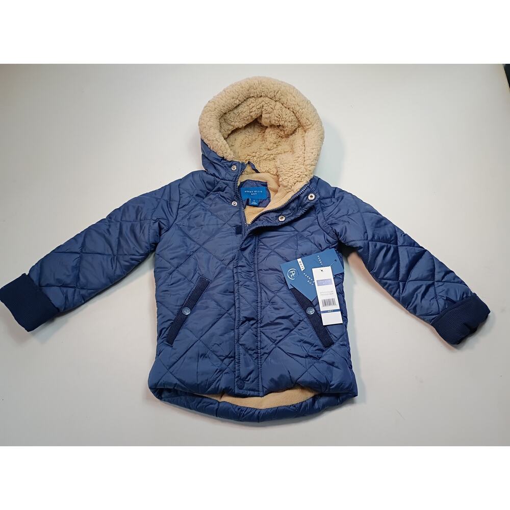 Perry Ellis Blue Diamond Quilted Hooded Jacket - Small